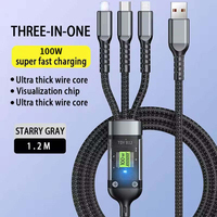 Cable de Carga Rápida 3 en 1 de 100W con Conectores Micro-USB, Revestimiento de Nailon Resistente y Blindaje Trenzado de 2m para Teléfonos Móviles