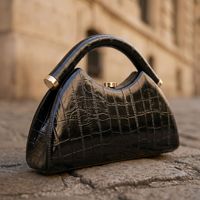 Sac à main demi-lune noir brillant effet croco pour femme, poignée supérieure incurvée en U, sac rigide en crocodile, sacs de soirée minimalistes en alligator