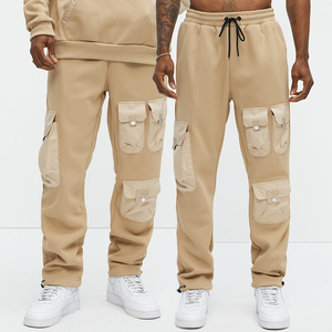 KingSen High Quality Heavyweight Cotton Cargo Joggers <b>Pants</b> Patchwork Nylon Multi Pocket Soft Sporty Streetwear Sweatpants - Product Image 1