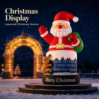 Père Noël gonflable avec rennes sur cheminée, décoration de Noël lumineuse gonflable pour toit et jardin, idéale pour l'affichage extérieur des fêtes