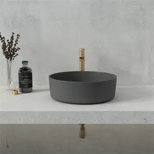 Промышленный стиль, круглая светло-серая цементная раковина, раковина для ванной, бетонная раковина