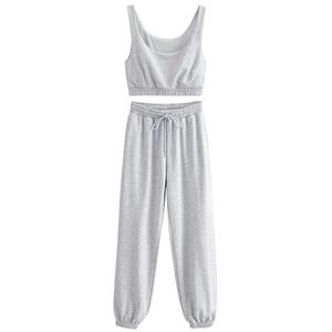 Conjuntos Deportivos de Verano al por Mayor, Cintura Elástica, Top Corto para Mujer, para Correr, Trotar, de Algodón, 2 Piezas - Product Image 4