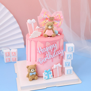 Pink blue bow love heart cartoon bear soft gum doll boy girl birthday cake decoration Cake Topper fornitori - Product Image 3