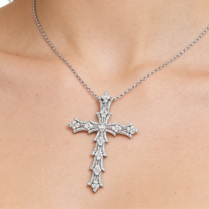 CUSTOM SILVER 10K/14K/18K GOLD PLATED LAB GROWN CVD DIAMOND CLASSIC ENGAGEMENT GIFT SWEATER <b>CHAIN</b> NECKLACE <b>CROSS</b> PENDANT VS - Product Image 2