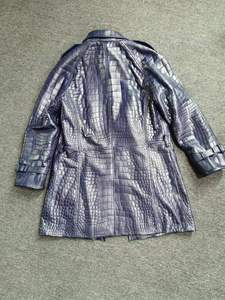 Men's Blue 100% Crocodile <b>Leather</b> <b>Long</b> <b>Jacket</b> With Turn-down Collar Formal Winter Coat proof Thick Single Breasted - Product Image 3