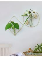 Grosir Vas Kaca Berdiri Logam Dinding Bentuk Segi Enam Nordic Pot Bunga untuk Tampilan Dekorasi Rumah