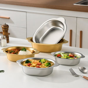 Tazón Ovalado <span class=keywords><strong>de</strong></span> Acero Inoxidable Estilo Coreano con Doble Asa, Fondo Plano, para Ensaladas, Fideos, <span class=keywords><strong>Pollo</strong></span> Frito - Product Image 1