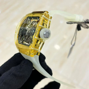 The 26th new best-selling, cool and luxurious 3502 yellow crystal <b>skeletonized</b> tourbillon <b>automatic</b> mechanical men's <b>watch</b> - Product Image 3