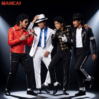 Costume de scène pour homme avec paillettes, vêtements de danse MJ, couleurs rouges brillantes, veste et pantalon vintage Michael Jackson, costume de cosplay
