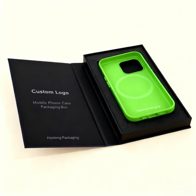 Luxury Matte Black Cardboard Gift Box Recyclable Magnetic Flip Phone case Package Box Customized logo Phone Accessory Paper Box