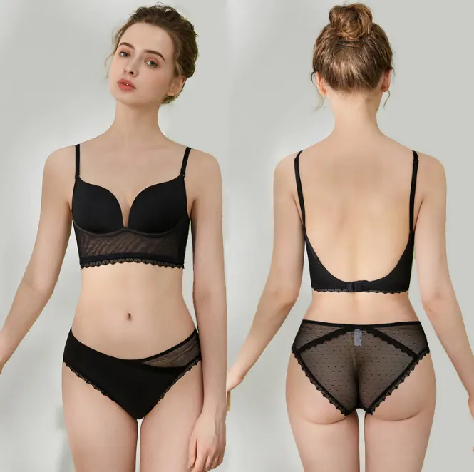 Ropa interior de talla grande para mujer, bragas con sujetador de realce, conjunto Sexy de bragas de encaje transparente, nuevo patrón