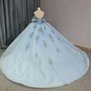 Jancember 6823 Fashion Blue Pearls Robes de soirée gonflées à épaules dénudées - Product Image 4