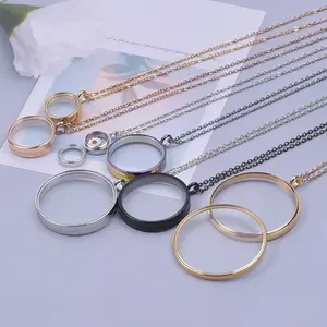 Threaded rotation openable stainless steel locket pendant necklace Twist Screw Closure Glass Memory floating Locket charm neckla