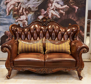 Hot Bán Châu Âu Nâu Chính Hãng Sofa Da Sang Trọng Biệt Thự Khách Sạn 1 + 2 + 3 Chỗ Ngồi Sofa Cổ Điển Thanh Lịch Rắn Gỗ Khắc Khung Sofa - Product Image 4