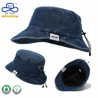 Chapeau Bob en Jean Délavé Rétro de Qualité Supérieure, Couleur Unie, Personnalisable avec Étiquette, avec Cordon de Serrage, pour Hommes et Femmes, Style Décontracté Streetwear, OEM ODM