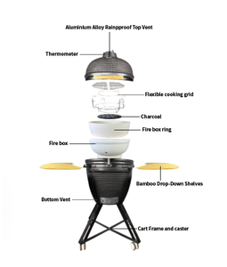 Barbecue en céramique noire <span class=keywords><strong>Kamado</strong></span> de haute qualité de <span class=keywords><strong>21</strong></span> pouces pour la maison et le jardin Brûleurs à tube élevé au gaz naturel Méthode de cuisson - Product Image 6