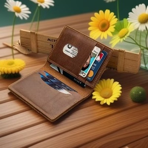 For Boshiho Customized Crazy Horse Leather <b>Wallet</b> for Men Vintage Style Short Card Holder Open Closure Creative Gift for Him Her - Product Image 1