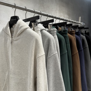 Boxy Fit Phong cách Dây kéo-up rắn chống nhăn đôi đầu dây kéo hoodie Fleece Loose Casual Cardigan áo khoác áo khoác - Product Image 2