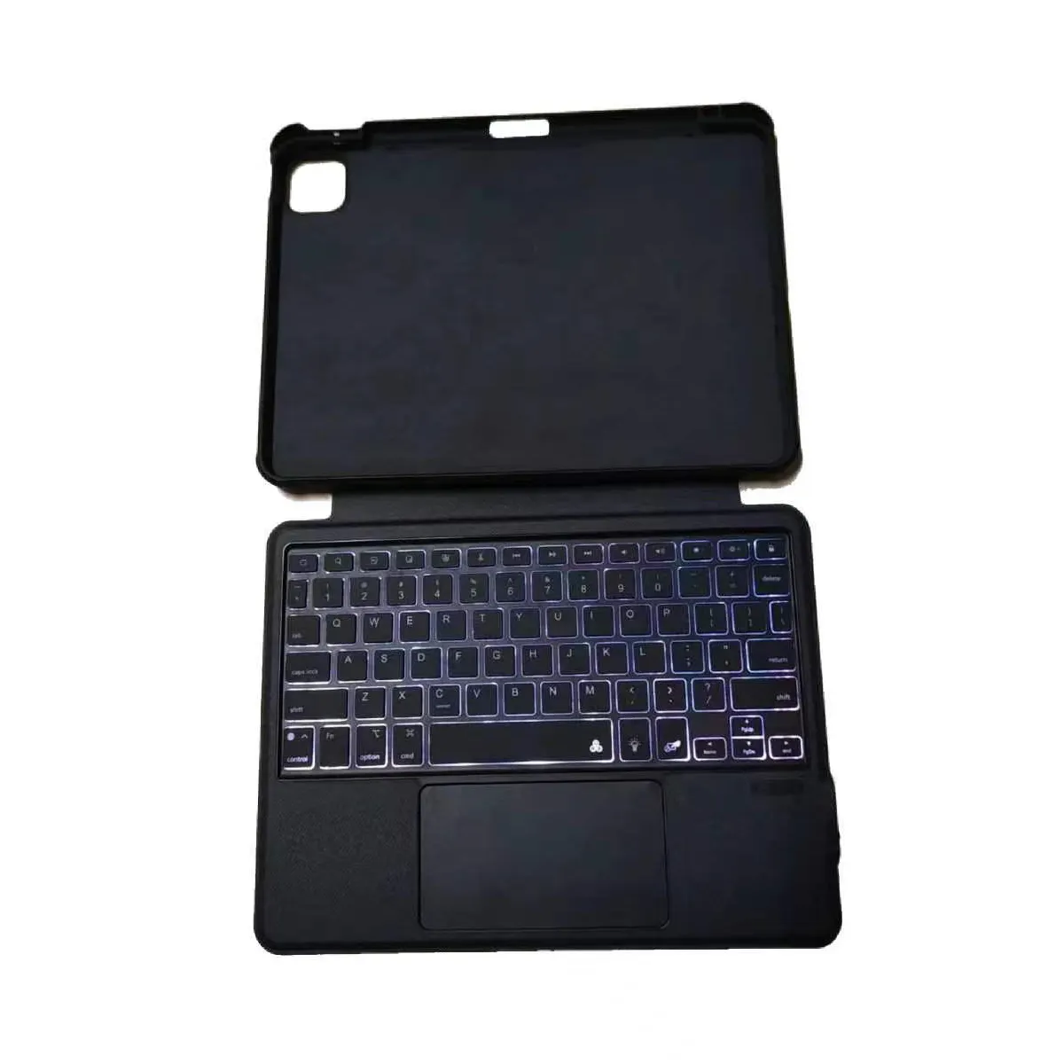 11" Bluetooth Keyboard with Fiber Leather Case for iPad, Hinge Folding Adjustable Angle Keyboard Detachable Bluetooth Keyboard