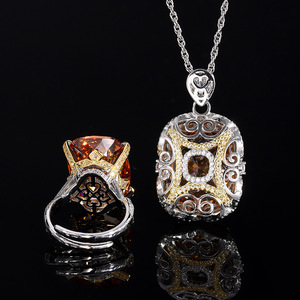 Champagne <span class=keywords><strong>Purple</strong></span> Fat Zircon Jewelry Set New Bird's Nest Cut Main Stone 15*20-Joyería de moda - Product Image 4