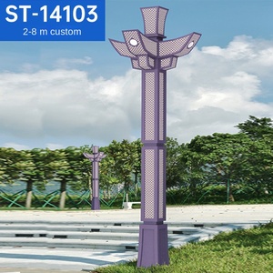 เสาไฟสวนเหล็กกลางแจ้ง หลอดไฟ LED พร้อมโคมแก้ว แสงวอร์มไวท์ 2700K IP66 หลอดไฟ A19 แบบไม่ถอดได้ ใช้ไฟ AC 220V พลังงานแสงอาทิตย์ พร้อมเซ็นเซอร์ตรวจจับความเคลื่อนไหว - Product Image 6