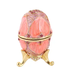 그린 에나멜 Faberge 달걀 스타일 장식 힌지 보석 악세사리 상자 독특한 선물 홈 장식, 7.5*6.5*5.2cm, 핑크