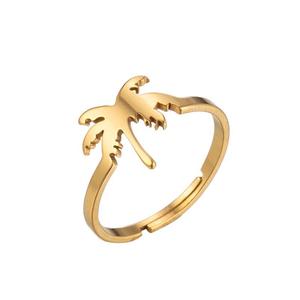 Nouvelle Arrivée Bague Ajustable en Acier Inoxydable Plaqué Or 18 carats Motif Cocotier Frais, Bijou Tendance pour l'Été - Product Image 5