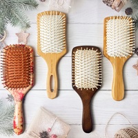 Peigne en bambou et brosse à cheveux noire avec logo personnalisé Ensemble d'outils de massage pour thérapie du bois naturel Ensemble de soins capillaires en bois simple