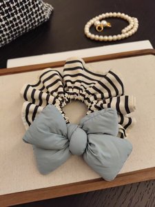 Korean Cotton <b>Bow</b> Sweet Black and White Striped Women's Scrunchie Fabric Hair Accessories - Product Image 3