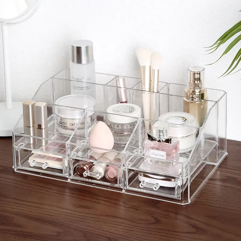 Acrylic makeup organizer for cosmetic case brushes lipstick eyeshadow plastic dresser makeup storage organizer box