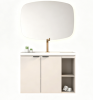 Meuble de salle de bain mural en PVC et MDF, miroir moderne rétroéclairé par LED, meuble-vasque de salle de bain, meuble-vasque flottant
