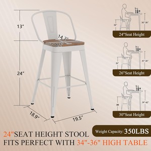 Taburetes de Barra Metálicos Giratorios Aklaus con Respaldo <span class=keywords><strong>Alto</strong></span> y Asiento Grande de <span class=keywords><strong>Madera</strong></span>, Estilo Moderno, Contemporáneo, Rústico, para Hotel, Cocina o Isla - Product Image 2