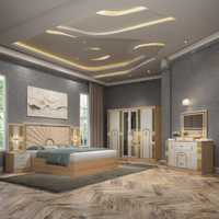 DAVINI Ensemble de meubles de chambre à coucher de luxe avec coiffeuse et armoire de rangement, finition laquée beige brillante et tête de lit éclairée