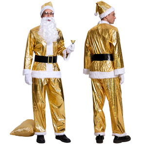 Costume de Père Noël doré Yi Xiaoyi pour homme adulte, ensemble de performance transfrontalier en cuir verni, tenue de Noël - Product Image 5
