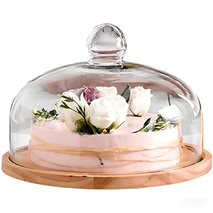 Expositor de Postres de Madera Personalizado de Fábrica con Cúpula de Cristal Redonda, Plato para Pastel, Bandeja para Servir Pasteles, para Bodas y Fiestas - Product Image 1