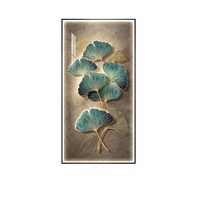 Grande Décoration Murale LED en Forme de Feuille de Ginkgo Encadrée, Revêtement en Porcelaine Cristalline, Forme Oblongue, Style Botanique Minimaliste Moderne, Mur Rétroéclairé de Luxe