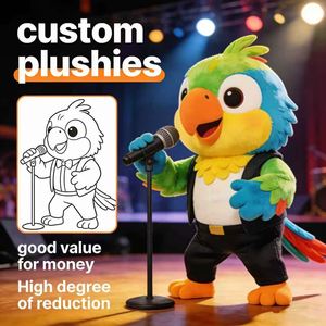Peluche de Loro Cantante con Micrófono y Atuendo de Escenario, Mascota Musical de Peluche Suave, Personaliza Tu Propio Diseño - Product Image 1