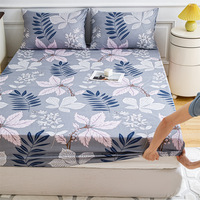 Parure de Lit Imprimé Floral Housse de Protection Matelas Respirante en Polyester
