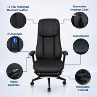 Fauteuil de bureau pivotant moderne à base en acier réglable, avec massage par vibration, en cuir PU, fauteuil de direction pour la maison, batterie rechargeable, ouvert