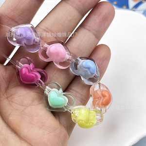 Cuentas acrílicas transparentes de doble corazón de 13 mm de colores mixtos para joyería DIY, llaveros y cadenas para teléfonos. - Product Image 4