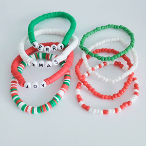 New Arrival Boho Christmas <strong>Bracelet</strong> 8pcs Set Stack <strong>Bead</strong> <strong>Bracelets</strong> <strong>Red</strong> Green High Elastic Clay <strong>Beads</strong> <strong>Bracelet</strong> for Girls Women - Product Image 5