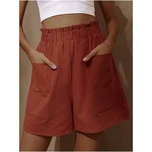 Summer New Loose Large Size Casual Shorts Pantalon décontracté solide à taille haute pour femmes Pantalon à deux poches à jambes larges Short féminin Sport - Product Image 3