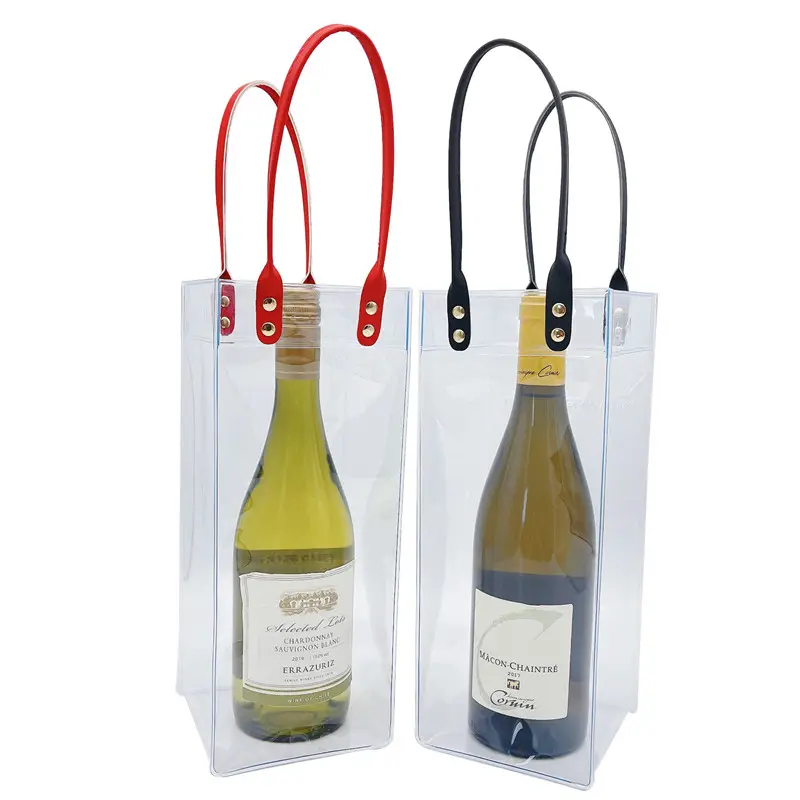 Cooler Bottle Bag Wine Tote Bag Beer Bottle Bag Cooler Ice Bag Transparent Customized Logo Cool PVC With Leather Handle Wines