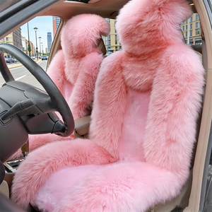 Housses de siège de voiture en peau de mouton véritable, couleur rose, en fourrure animale véritable, style australien, pour femmes - Product Image 1