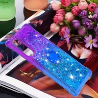 Compatible avec LG Velvet G9 4G 5G Ring Bracket Four Corners Anti-Drop Gradient Quicksand Phone Case 4G Protective Soft Shell