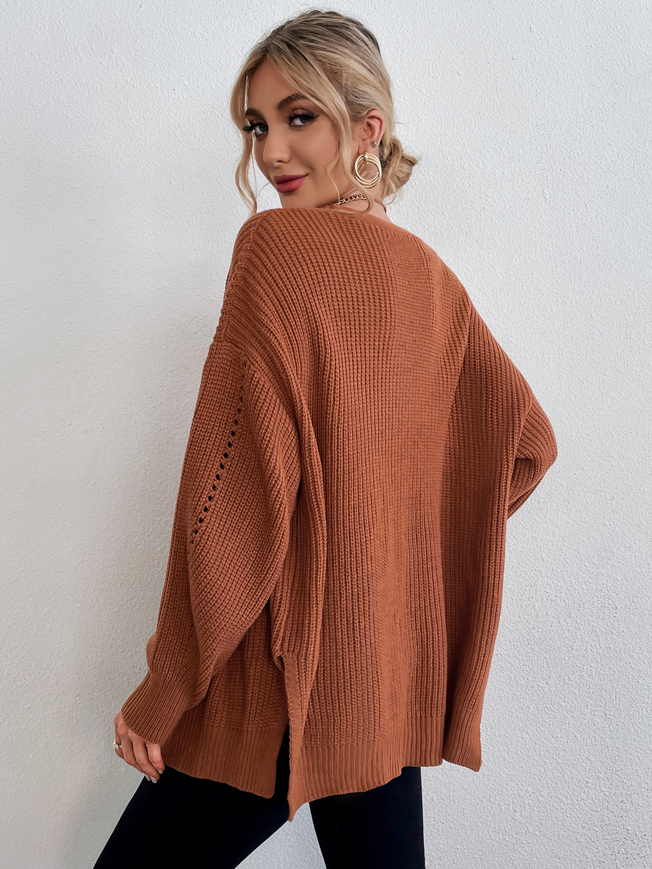 秋装女装休闲时尚毛衣开衫中长款宽松针织外套女