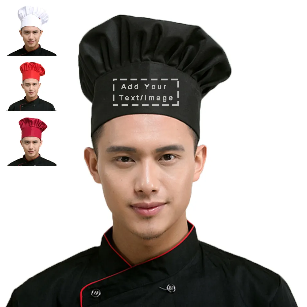 Hotel Cameriere Cappello da Cuoco Cucina Forniture Cake Shop Cappello di Lavoro Stitchwork Fungo Chef Cap Ricamo