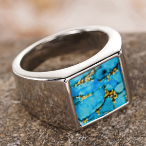 Anello Geometrico A078 con Pietra Naturale, Montatura Quadrata, Anelli Unisex alla Moda - Product Image 2