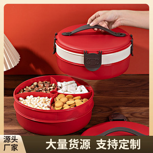 Red Round Candy Box With Compartments For Snacks And Dried Fruits Storage Gift For Home Or Wedding - Product Image 5