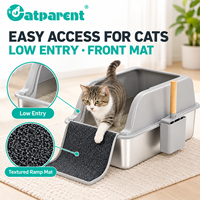 Litière pour chat en acier inoxydable de 20 L, conception ouverte, grand espace, rectangulaire, portable, facile à nettoyer, avec couvercle, fabriquée par une usine spécialisée dans les fournitures pour animaux de compagnie.